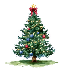 Fototapeta premium Festive Christmas Tree with Ornaments and Lights for Holiday Cheer