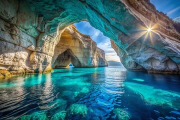 Panoramic View of Blue Caves, Zakynthos, Greece: Stunning Coastal Landscape