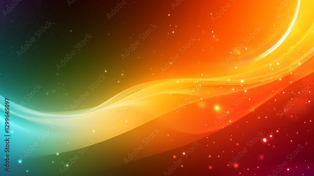 Aufkleber abstract background of wavy colorful lines with glowing particles on dark space