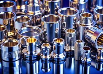 Panoramic View of Shiny Chrome Plumbing Fittings and Sockets