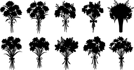 bouquets of flowers silhouette on white background vector
