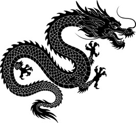 Chinese dragon silhouette on white background, vector
