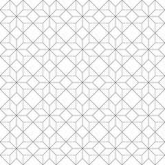 Intricate geometric stars and diamonds form a seamless, repeating pattern. Delicate gray lines create a sophisticated and modern design on a white background.