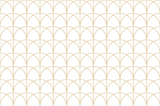 Seamless pattern with Delicate golden arcs or fan shape in Art Deco design, creates a sense of elegance and sophistication on white background.