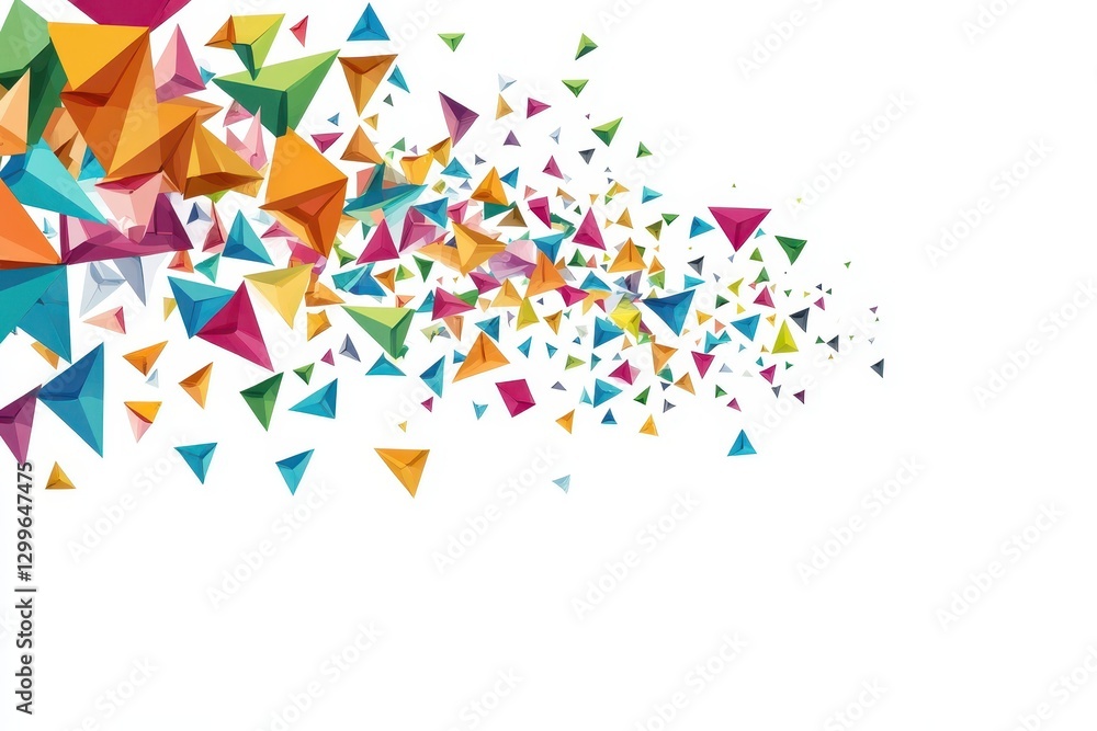Poster colorful triangular shapes in dynamic motion on a white background