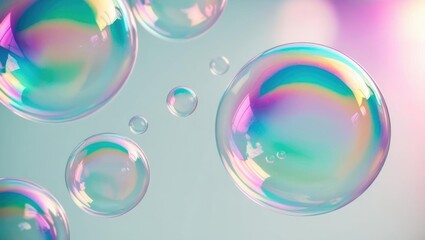 Enchanting Bubbles: Captivating soap bubbles float gently, iridescent spheres reflecting light and colors, evoking a sense of wonder and ephemeral beauty.