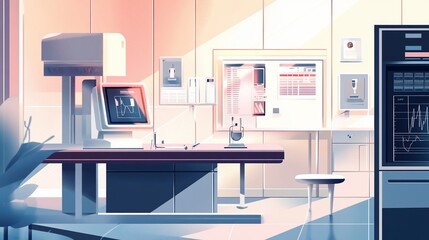 Futuristic Laboratory Interior with Scientific Equipment and Data Displays Illustration