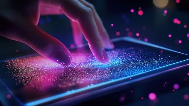 Closeup of a hand deftly swiping across a sleek laptops touchpad surrounded by an uncluttered workspace featuring a seamless surface and muted colors creating a tranquil environment