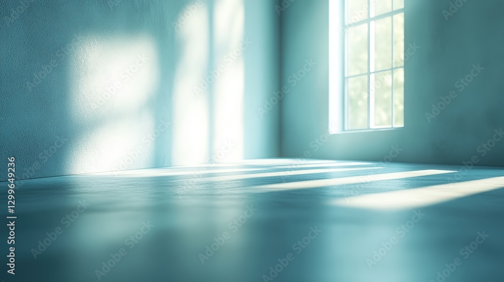 Poster serene empty room with soft natural light illuminating the floor and walls creating a peaceful atmos