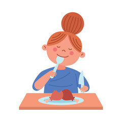 Kid Eating Dinner Using Fork Happy Mealtime