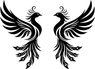 Fototapeta premium watercolor silhouette of phoenix bird isolated, vector 