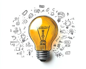 Business strategy handdrawn in a lightbulb shape, isolated on white, conveying the concept of innovation, creativity, and entrepreneurial planning