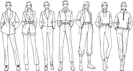 people set sketch, outline, isolated, vector
