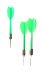 Green dart arrows in air isolated on white