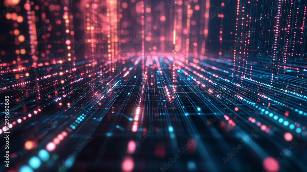 Poster abstract digital network data stream glowing pink blue lines web flow cyber space future energy