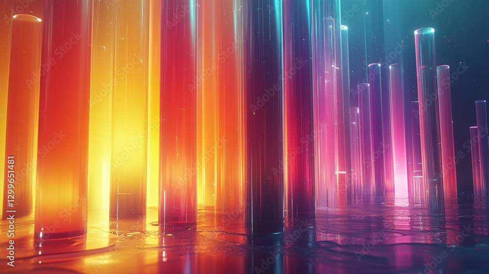 Wall mural abstract vibrant light pillars representing energy and color flow in a modern artistic digital envir
