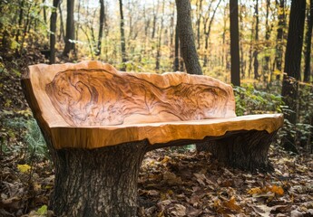 Fototapeta premium Exquisite Carved Wooden Bench Nature