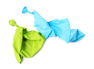 Two color popped balloons isolated on white