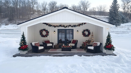 Cozy Christmas Cabin Porch in Winter Wonderland