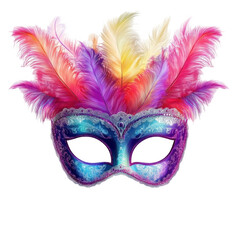 Colorful Feather Mask with Bright Feathers for Festive Celebration