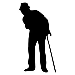 silhouette of grandfather or grandmother using a stick