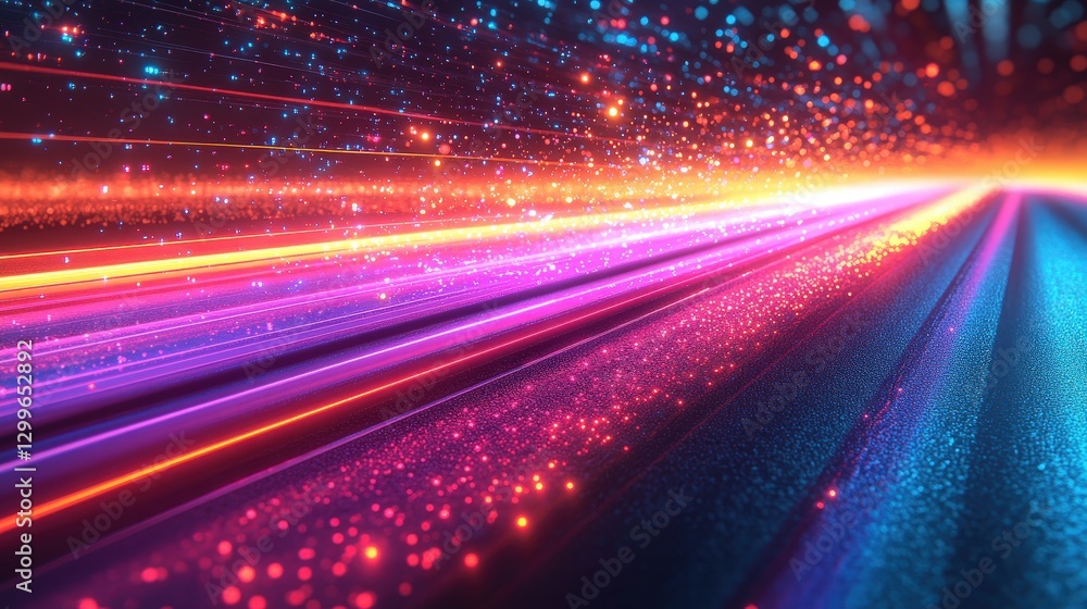 Poster vibrant abstract light trails with glowing particles in motion for futuristic backgrounds and creati