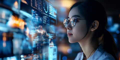 Healthcare Worker Reviewing Patient Data with Focus and Precision