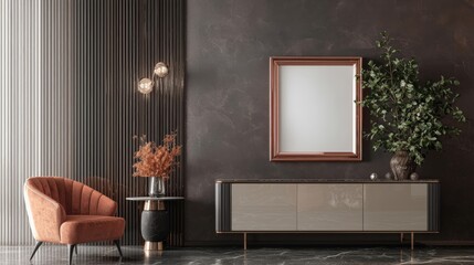 Modern Luxury Living Room Interior Design Mockup with Empty Frame