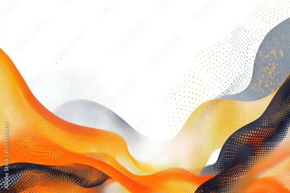 Poster abstract waves in orange and gray shades with soft flowing patterns