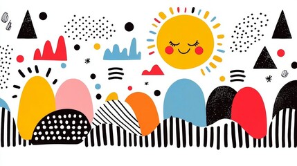 Colorful abstract landscape design digital art cheerful atmosphere playful style