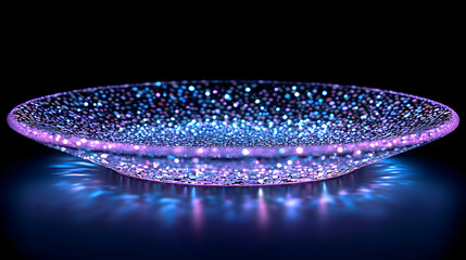 Glowing,  crystal plate on dark background