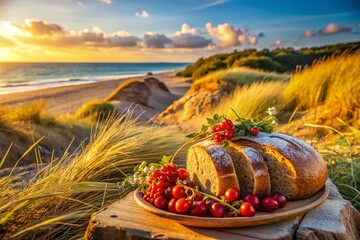 Polish Coastal Dune Landscape with Wild Berries and Rye Bread