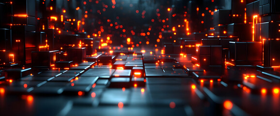 Obraz premium Abstract Glowing Cubes In Dark Background