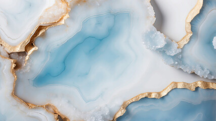 Fototapeta premium Detailed blue agate showcases golden veins and crystal formations, creating a luxurious texture.