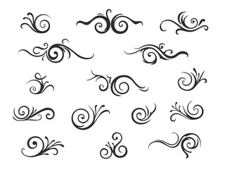 Elegant decorative swirl and spiral vector silhouettes for graphic design, invitations, logos, tattoos, and art projects  
