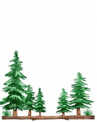Obraz premium Vibrant Green Pine Trees in a Natural Landscape Setting with White Background