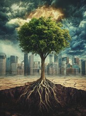 Obraz premium Solitary Tree in Urban Environment