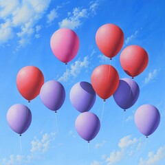 Obraz premium Colorful Balloons Against Bright Blue Sky with Fluffy White Clouds