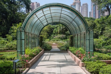 Obraz premium Lush Greenery Thriving Under a Futuristic Glass Dome Structure