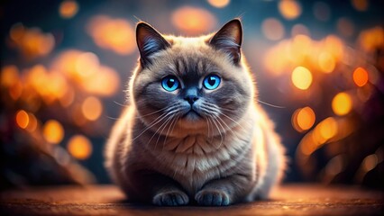 Rare Chocolate British Shorthair Cat with Striking Blue Eyes - Tilt-Shift Photography