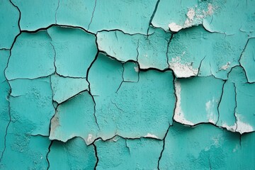 Obraz premium Cracked teal paint on a wall texture.