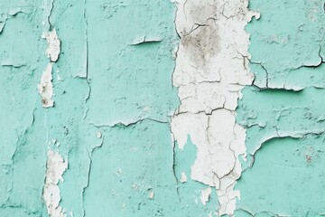 Obraz premium Cracked teal paint on a weathered wall.