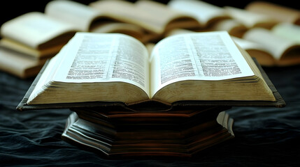 Obraz premium Open Bible on Stand, Books Background