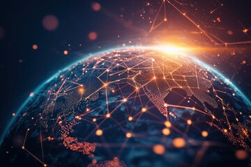 Global connectivity with glowing network lines illuminating a digital world for communication