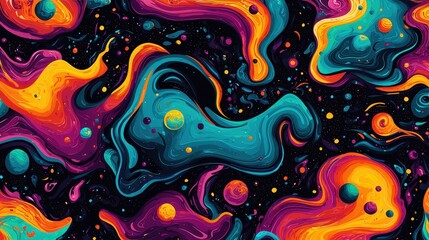 Vibrant Fluid Acrylic Pour Art with Organic Movement and Pattern