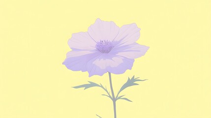 Naklejka premium Pastel Purple Flower on Yellow Background Minimalist Botanical Illustration