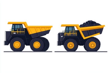 Colorful Illustration of Dump Truck with Cargo and Empty Bed