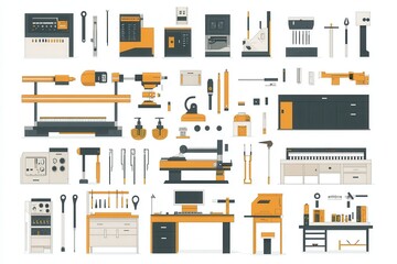 Colorful Collection of Workshop Tools and Equipment for Creators
