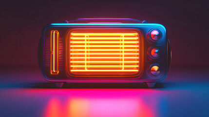 Neon retro heater with glowing lines and colorful lights