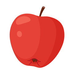 Red ripe apple, fresh garden fruit. Hand drawn food clipart. Whole fruit Flat style isolated on transparent background. Red Delicious Vector illustration